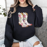 Cowgirl Boots Pink Floral Western Sweatshirt – Country