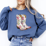 Cowgirl Boots Pink Floral Western Sweatshirt – Country