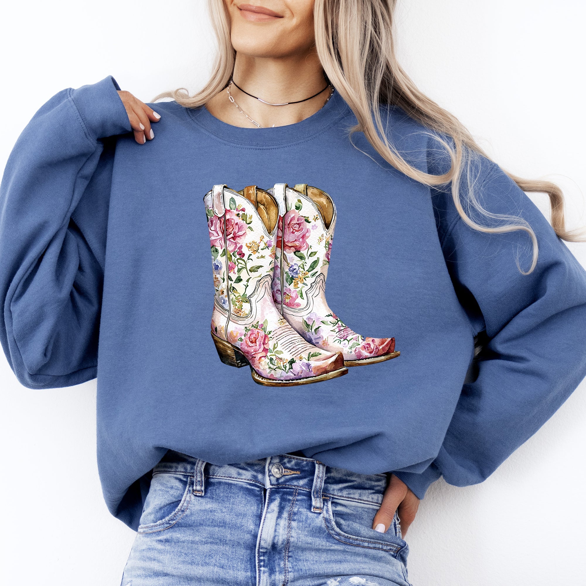 Cowgirl Boots Pink Floral Western Sweatshirt – Country