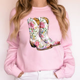 Cowgirl Boots Pink Floral Western Sweatshirt – Country