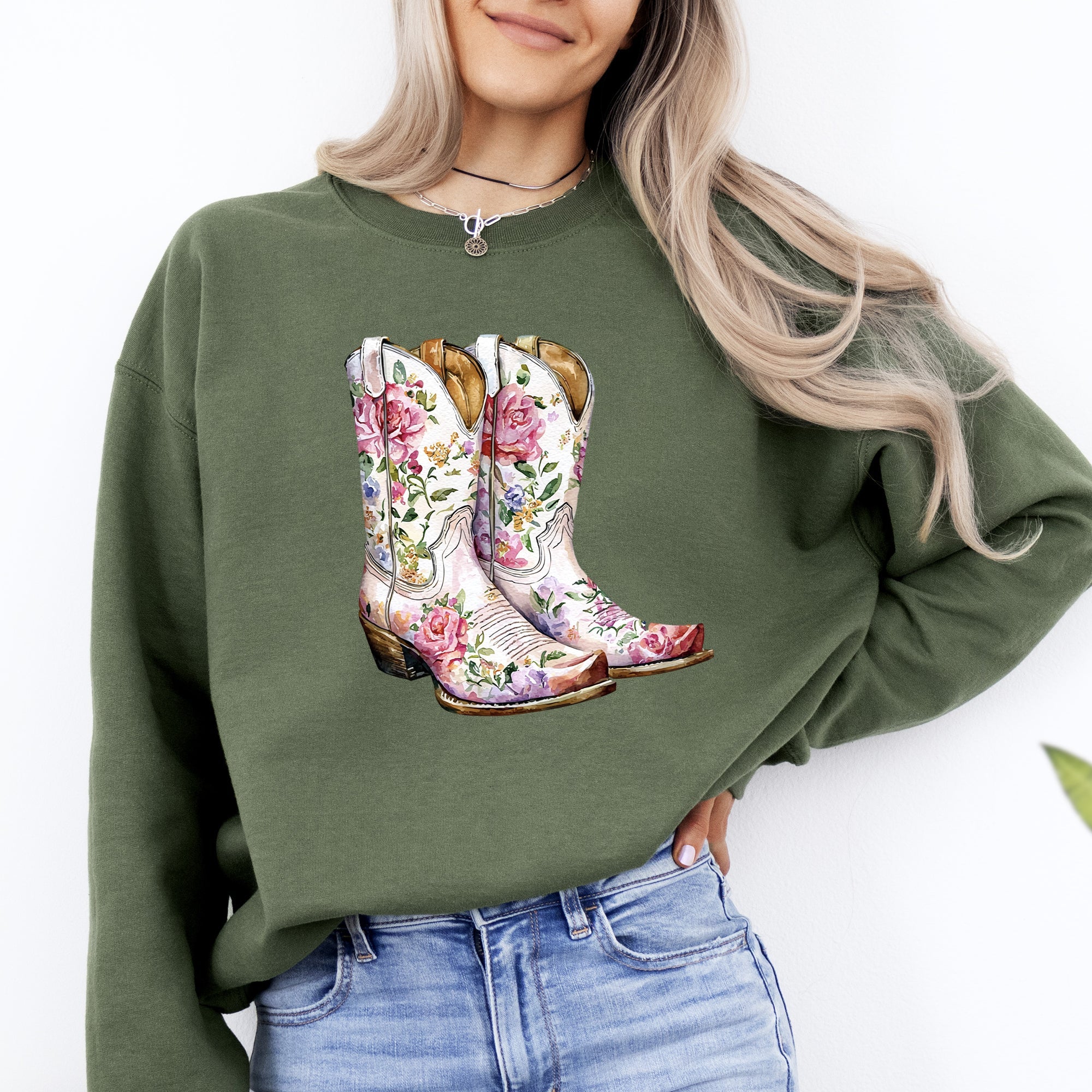 Cowgirl Boots Pink Floral Western Sweatshirt – Country