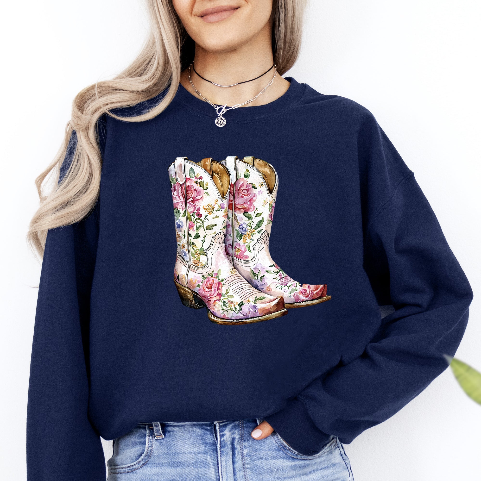 Cowgirl Boots Pink Floral Western Sweatshirt – Country