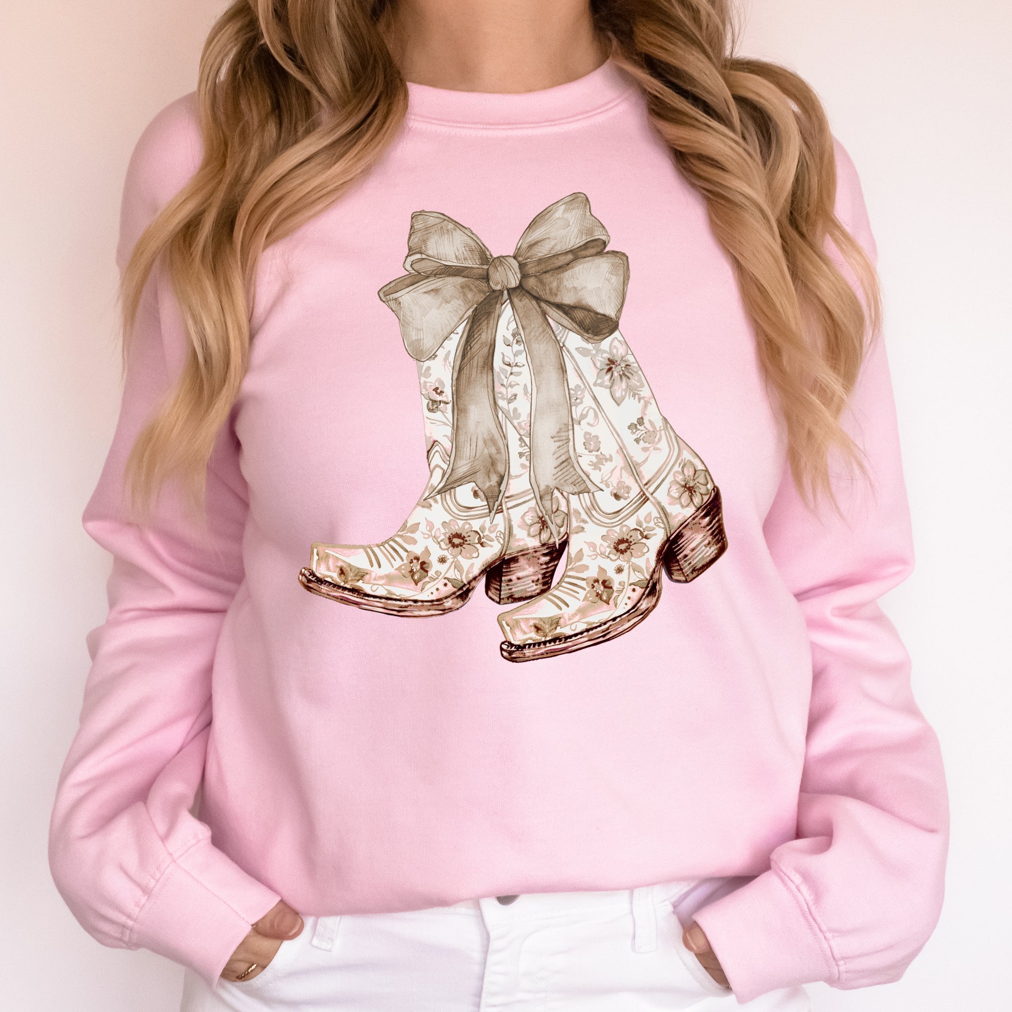 Cowgirl Boots Floral Ribbon Western Sweatshirt – Country