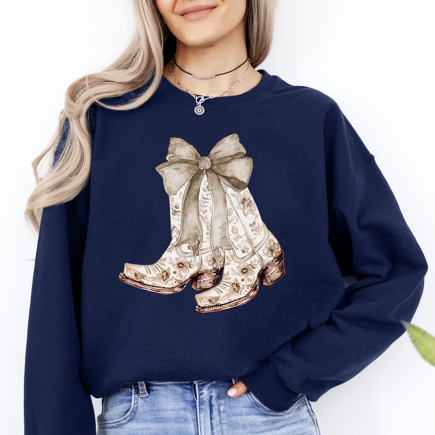 Cowgirl Boots Floral Ribbon Western Sweatshirt – Country