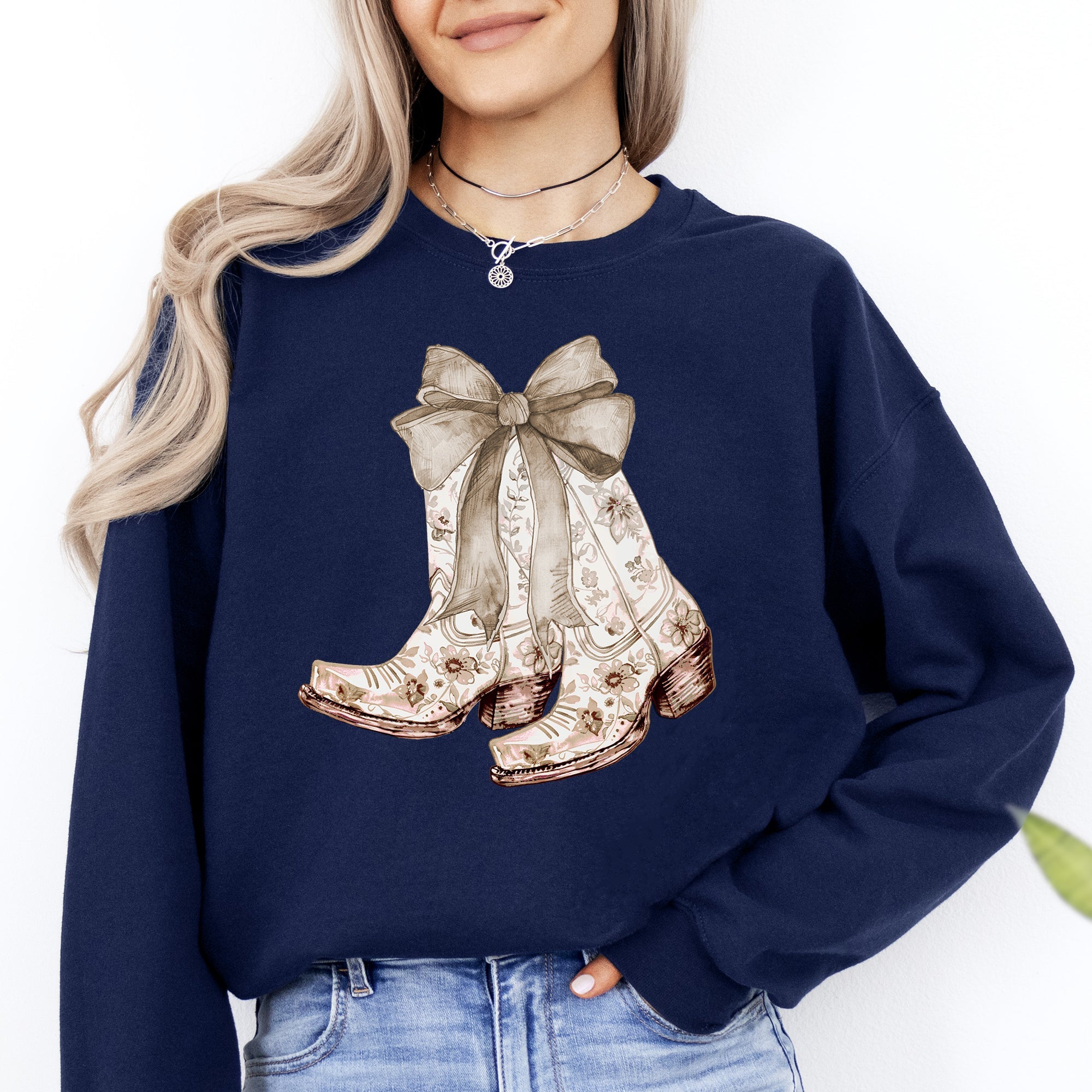 Cowgirl Boots Floral Ribbon Western Sweatshirt – Country