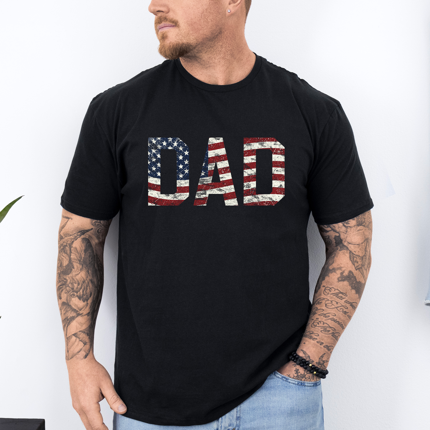 Dad Patriotic American Flag Stars & Stripes Soft Style Tee