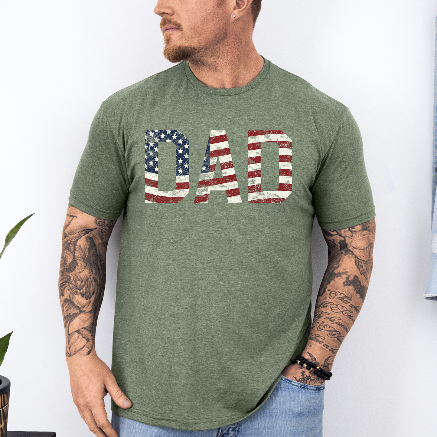 Dad Patriotic American Flag Stars & Stripes Soft Style Tee