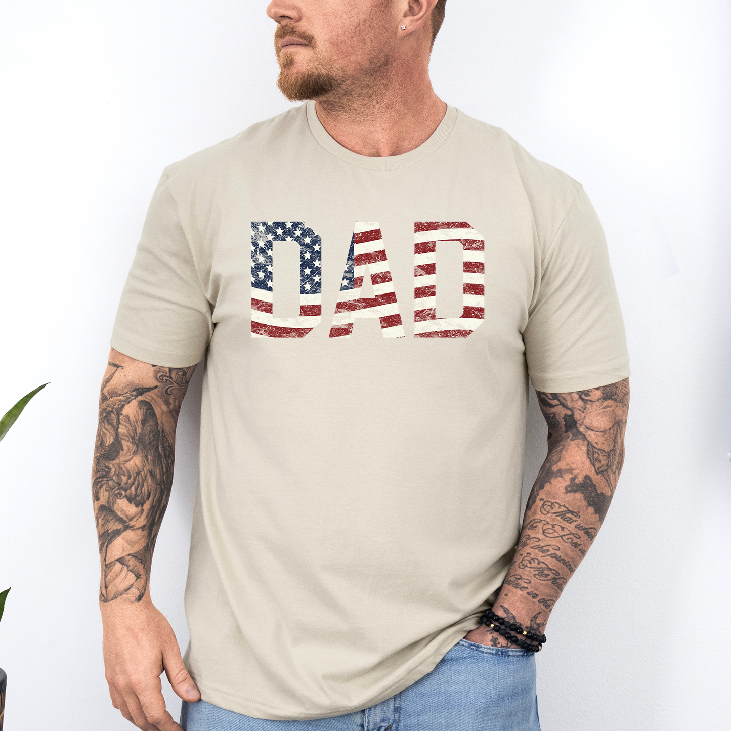 Dad Patriotic American Flag Stars & Stripes Soft Style Tee