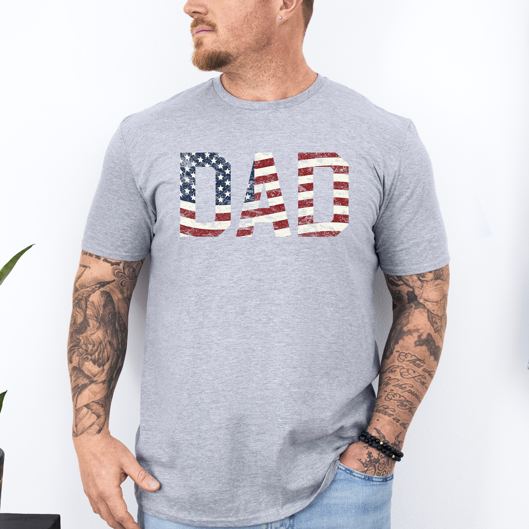 Dad Patriotic American Flag Stars & Stripes Soft Style Tee