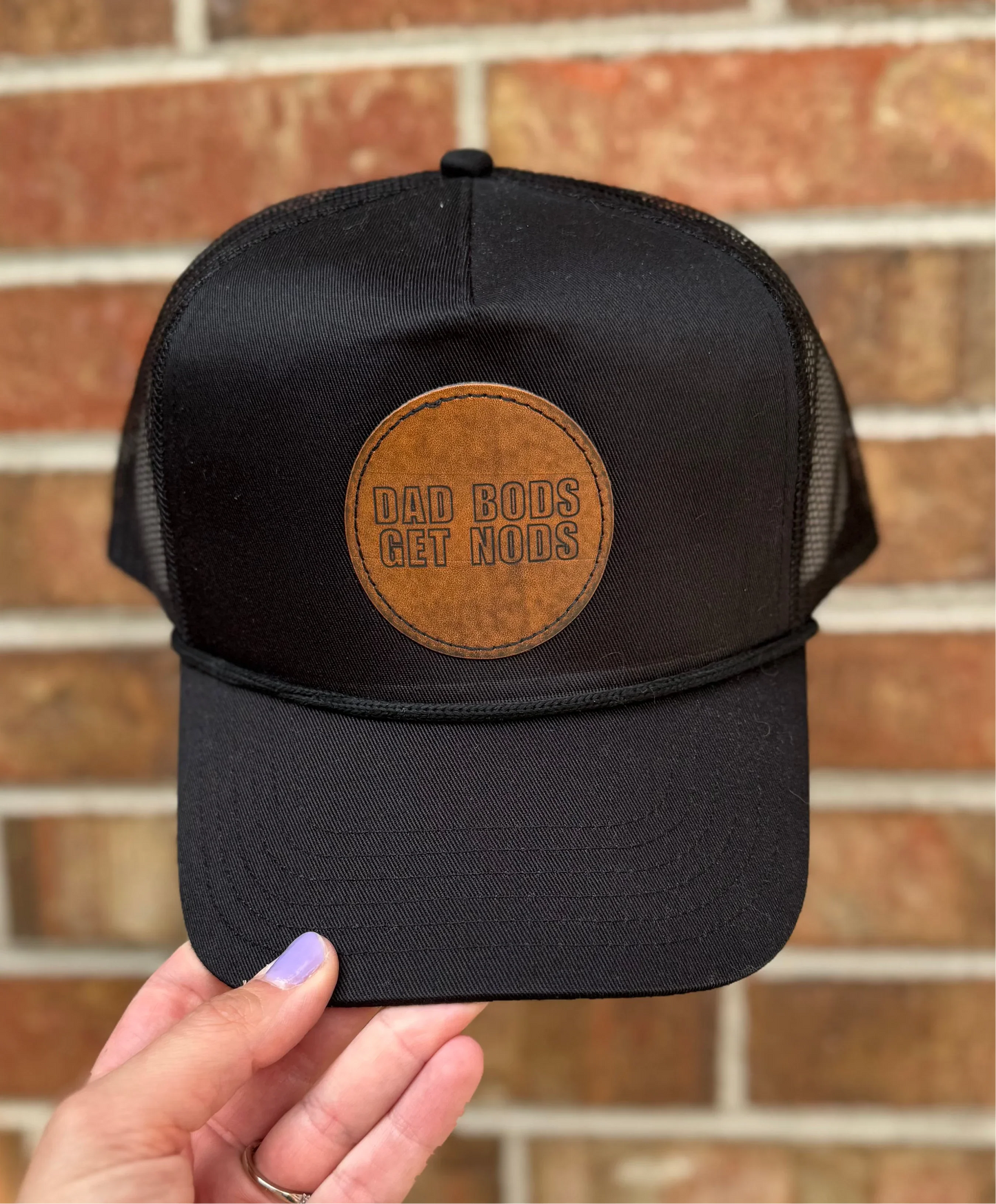 Dad Bods Get Nods Leather Patch Trucker Hat – Funny Dad Gift