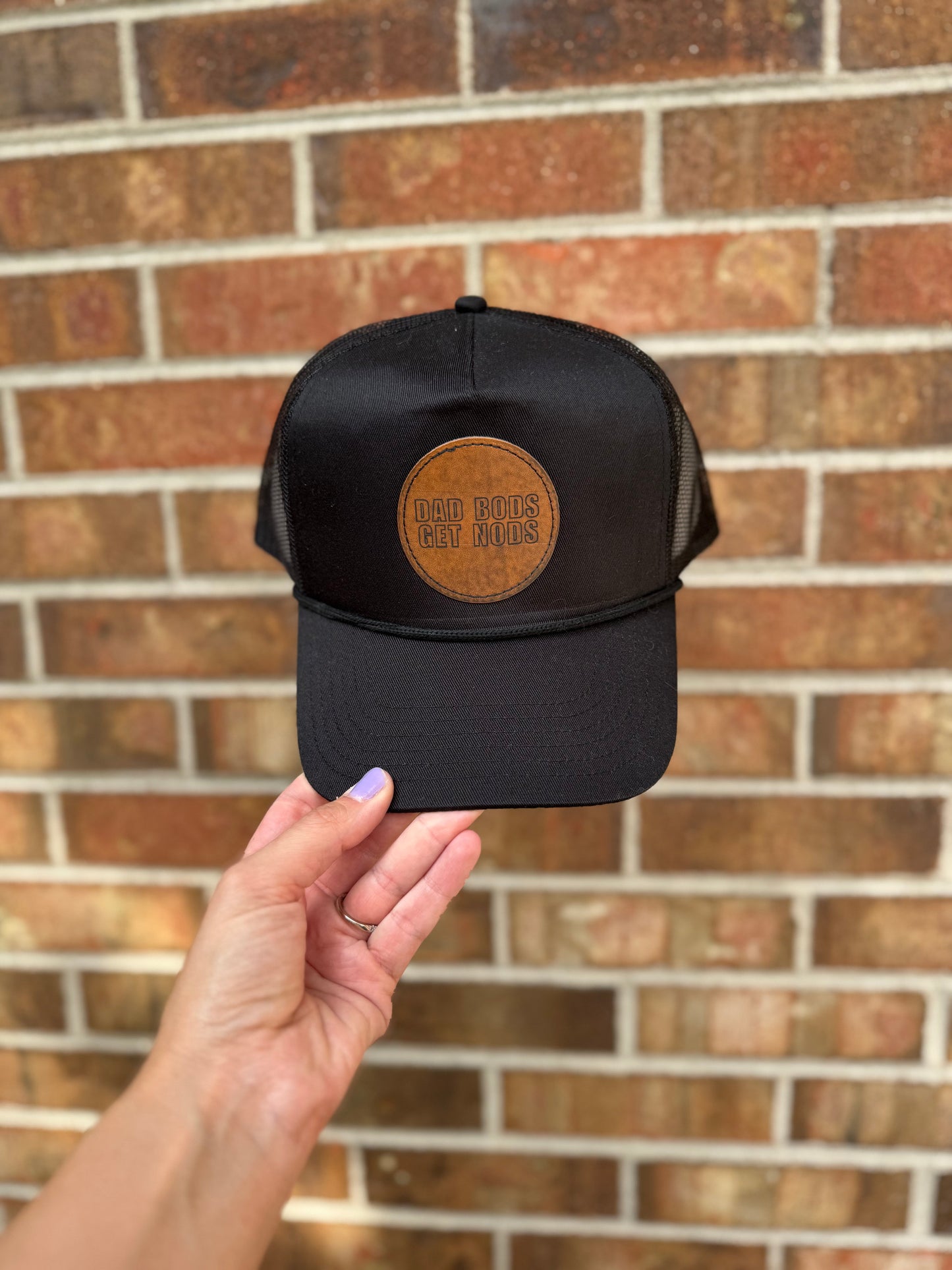 Dad Bods Get Nods Leather Patch Trucker Hat – Funny Dad Gift