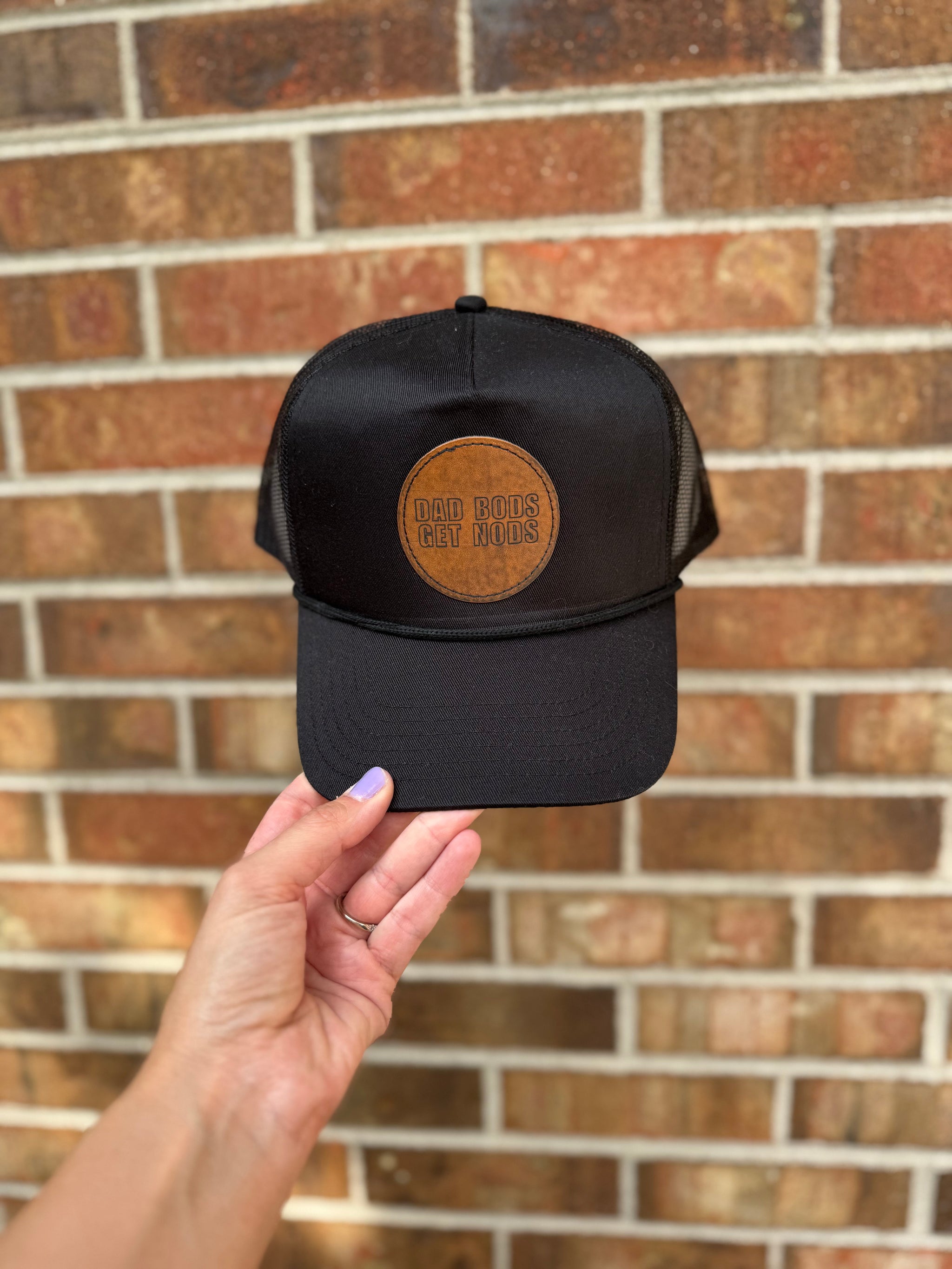 Dad Bods Get Nods Leather Patch Trucker Hat – Funny Dad Gift