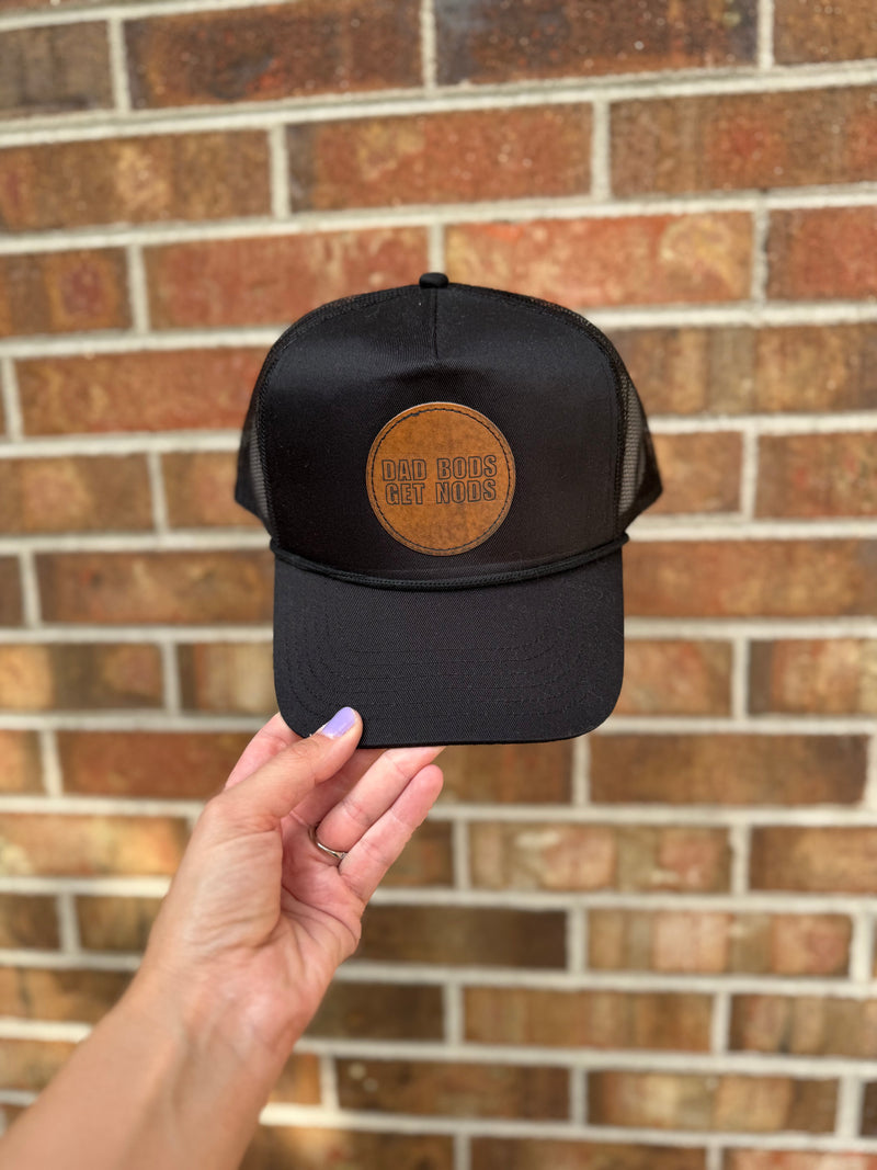 Dad Bods Get Nods Leather Patch Trucker Hat – Funny Dad Gift