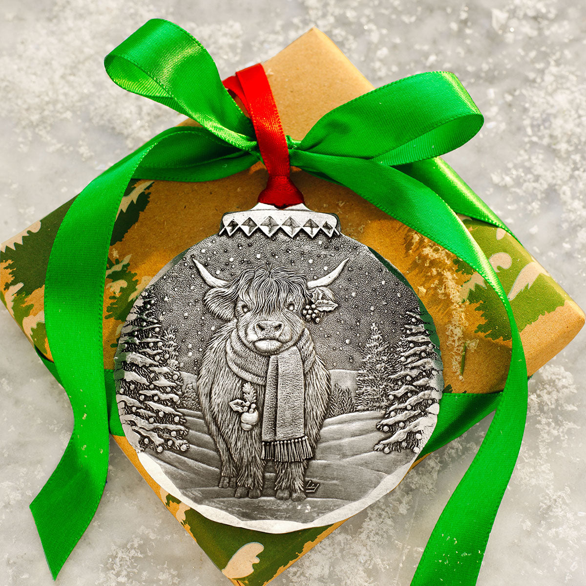 Holiday Highland Cow Christmas Ornament