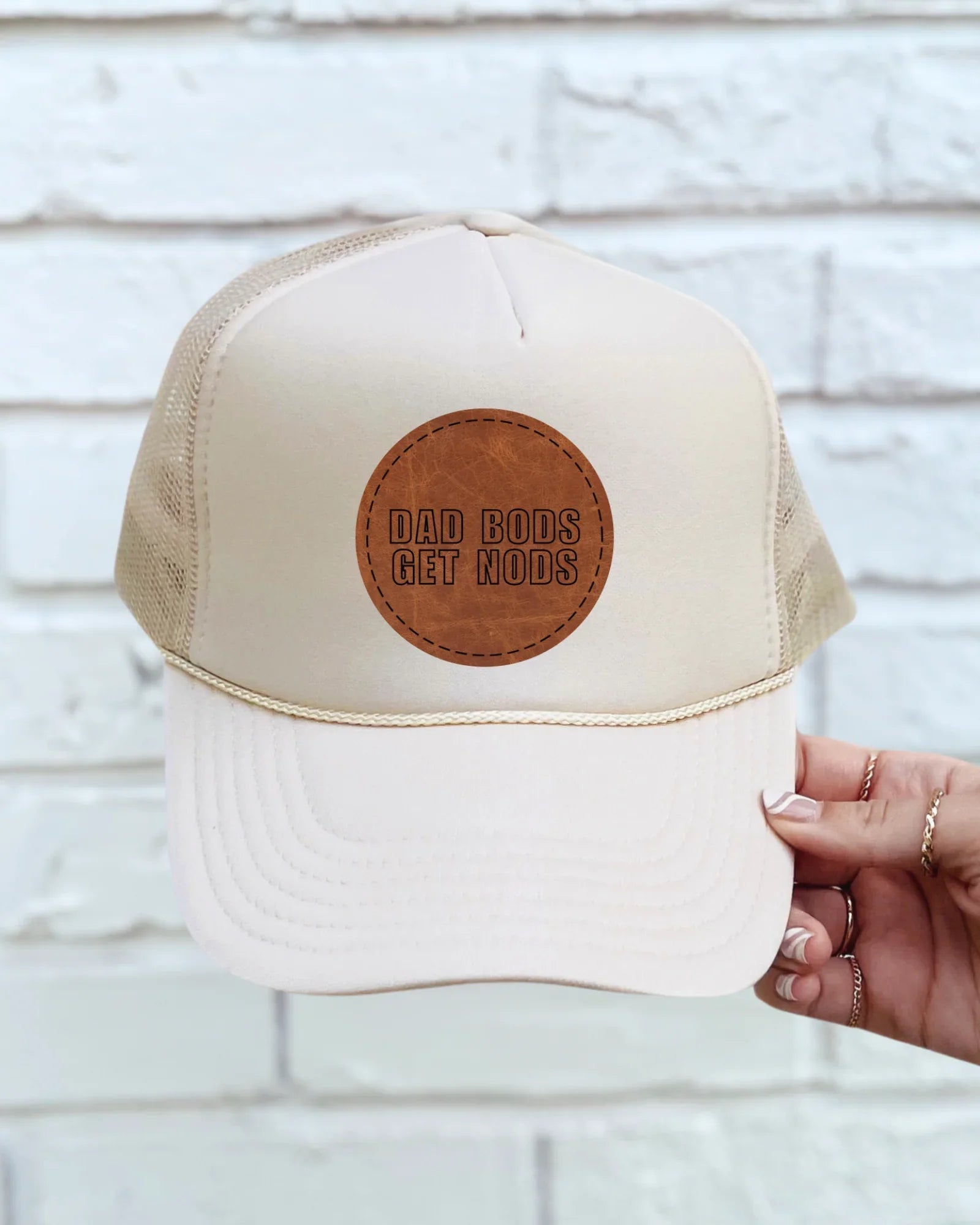 Dad Bods Get Nods Leather Patch Trucker Hat – Funny Dad Gift