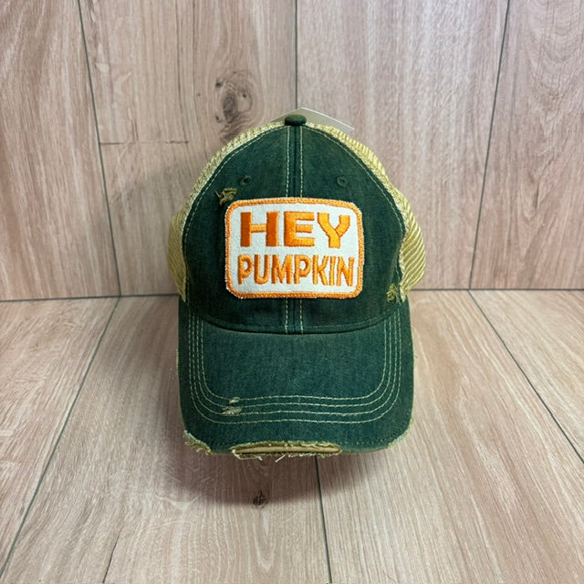 Hey Pumpkin Distressed Trucker Hat