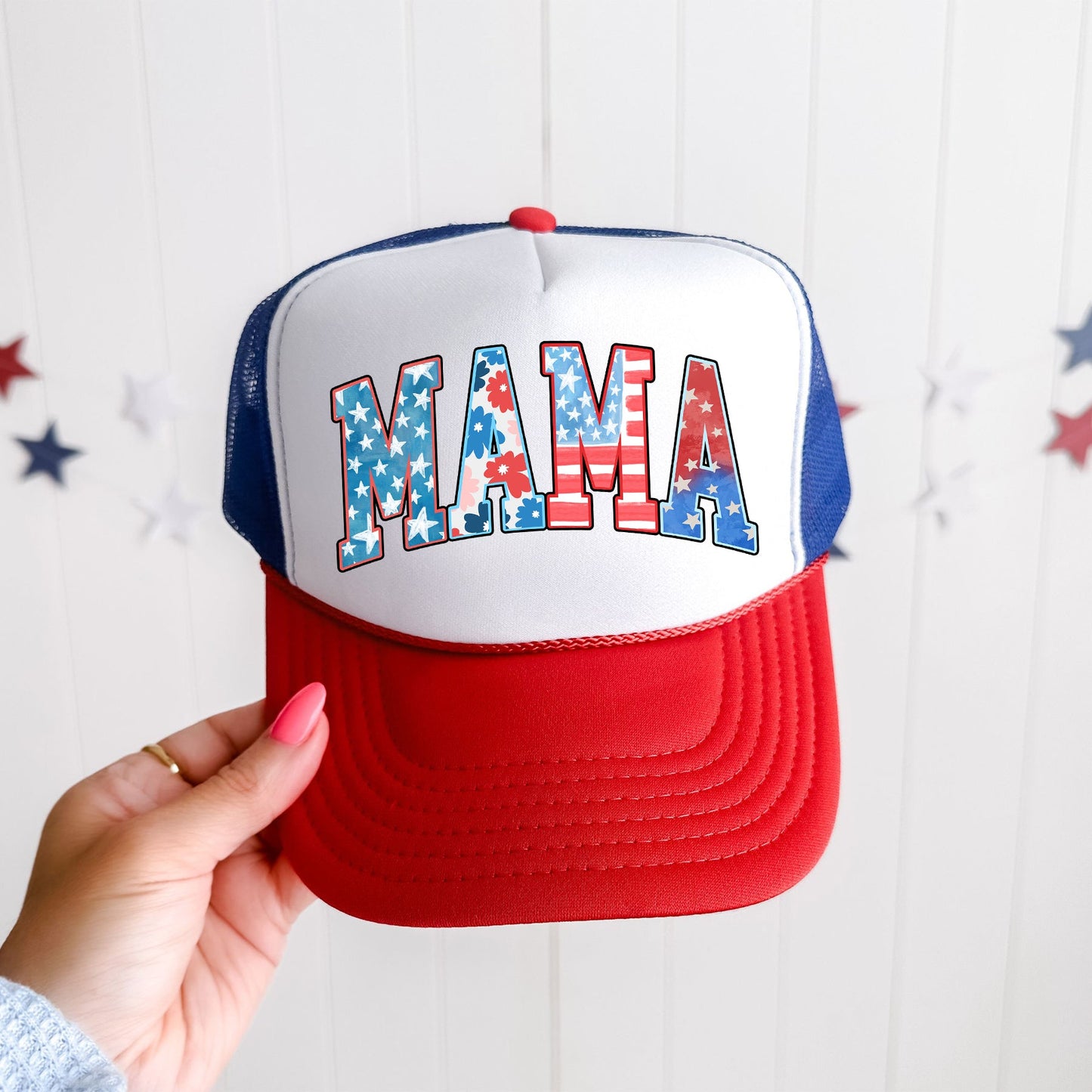 Mama Patriotic Pattern Snapback Trucker Hat – USA Cap