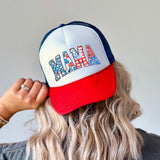 Mama Patriotic Pattern Snapback Trucker Hat – USA Cap