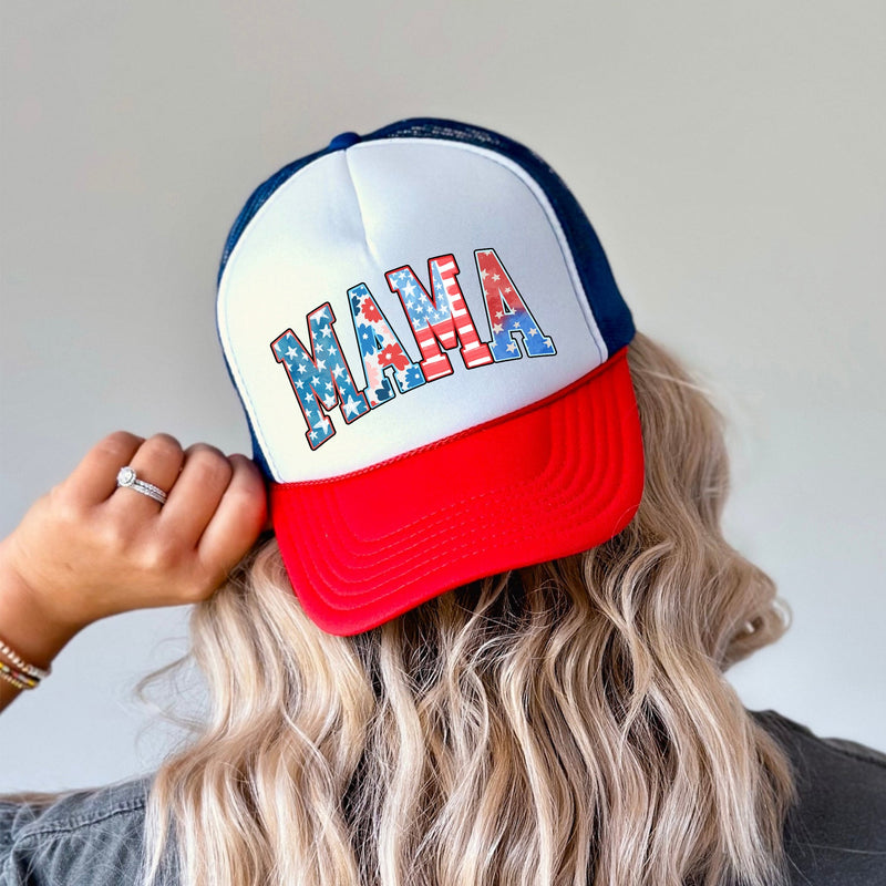 Mama Patriotic Pattern Snapback Trucker Hat – USA Cap