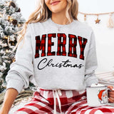 Merry Christmas Sweatshirt - Buffalo Plaid Crewneck