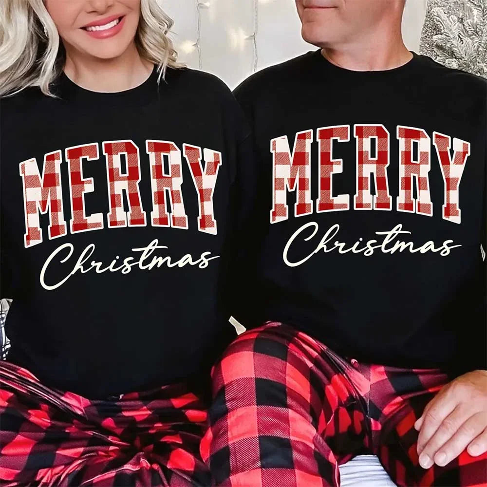 Merry Christmas Sweatshirt - Buffalo Plaid Crewneck