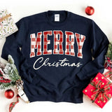 Merry Christmas Sweatshirt - Buffalo Plaid Crewneck