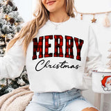 Merry Christmas Sweatshirt - Buffalo Plaid Crewneck