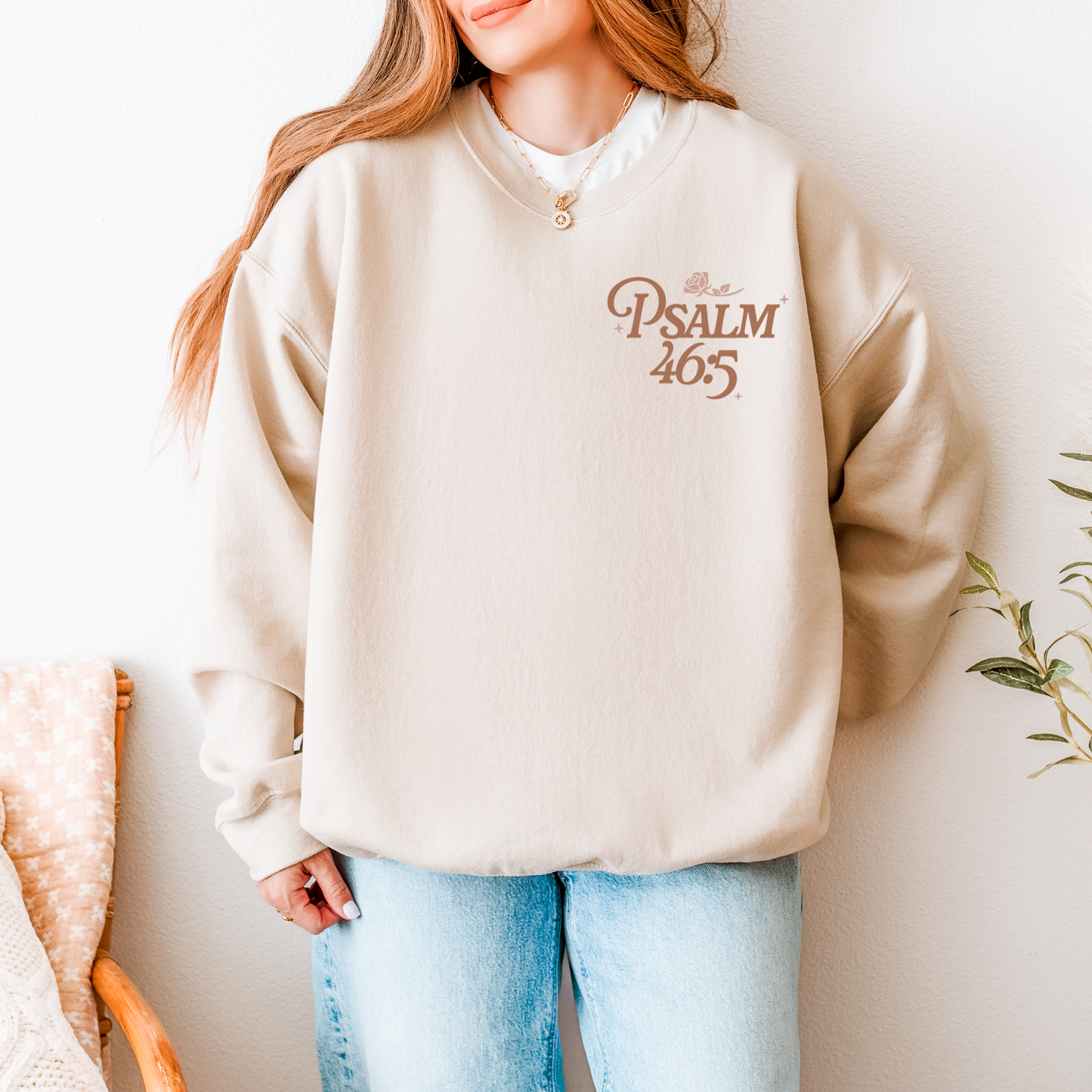 God Is Within Her Crewneck Sweatshirt – Psalm 46:5 Faith Tee