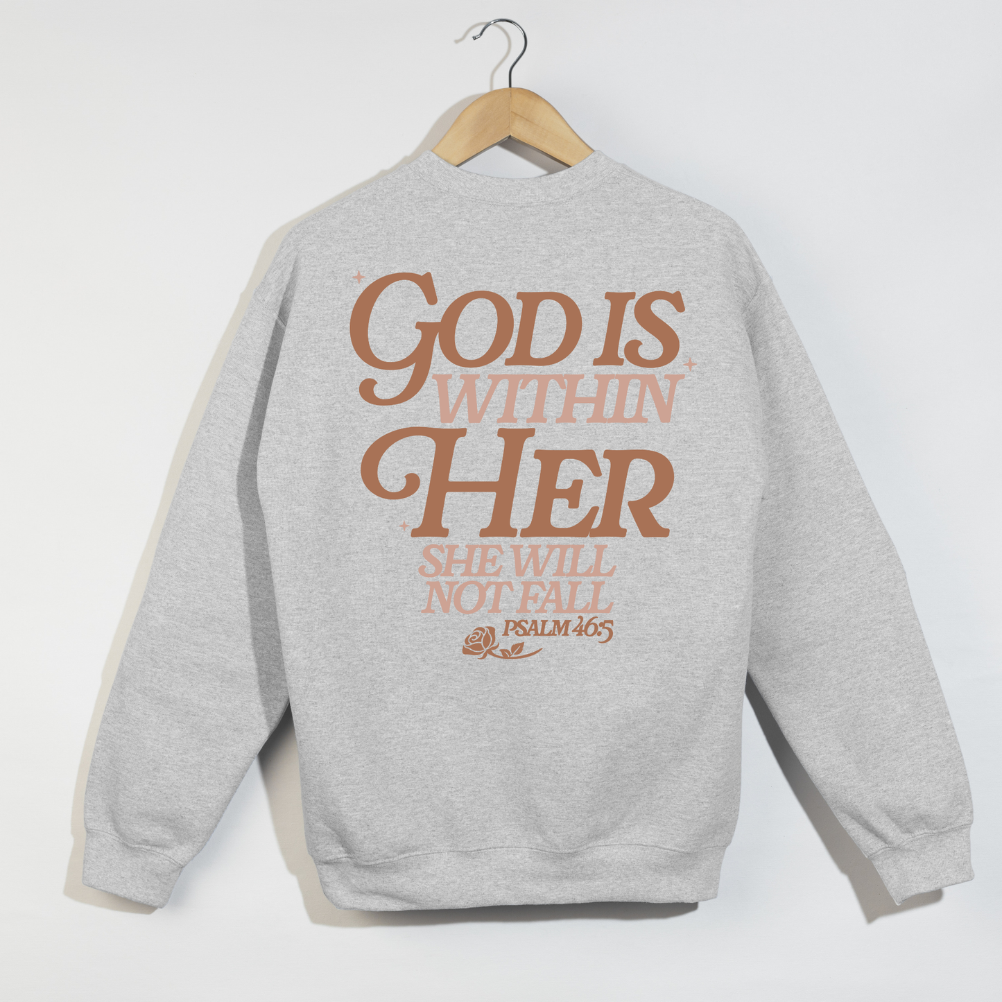 God Is Within Her Crewneck Sweatshirt – Psalm 46:5 Faith Tee