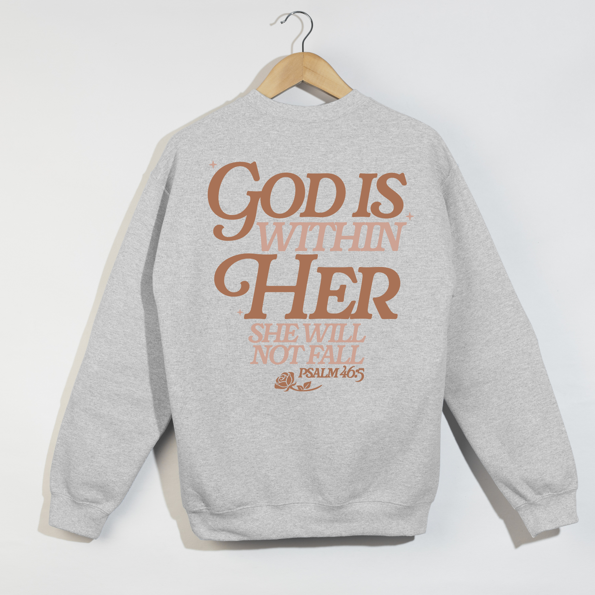 God Is Within Her Crewneck Sweatshirt – Psalm 46:5 Faith Tee