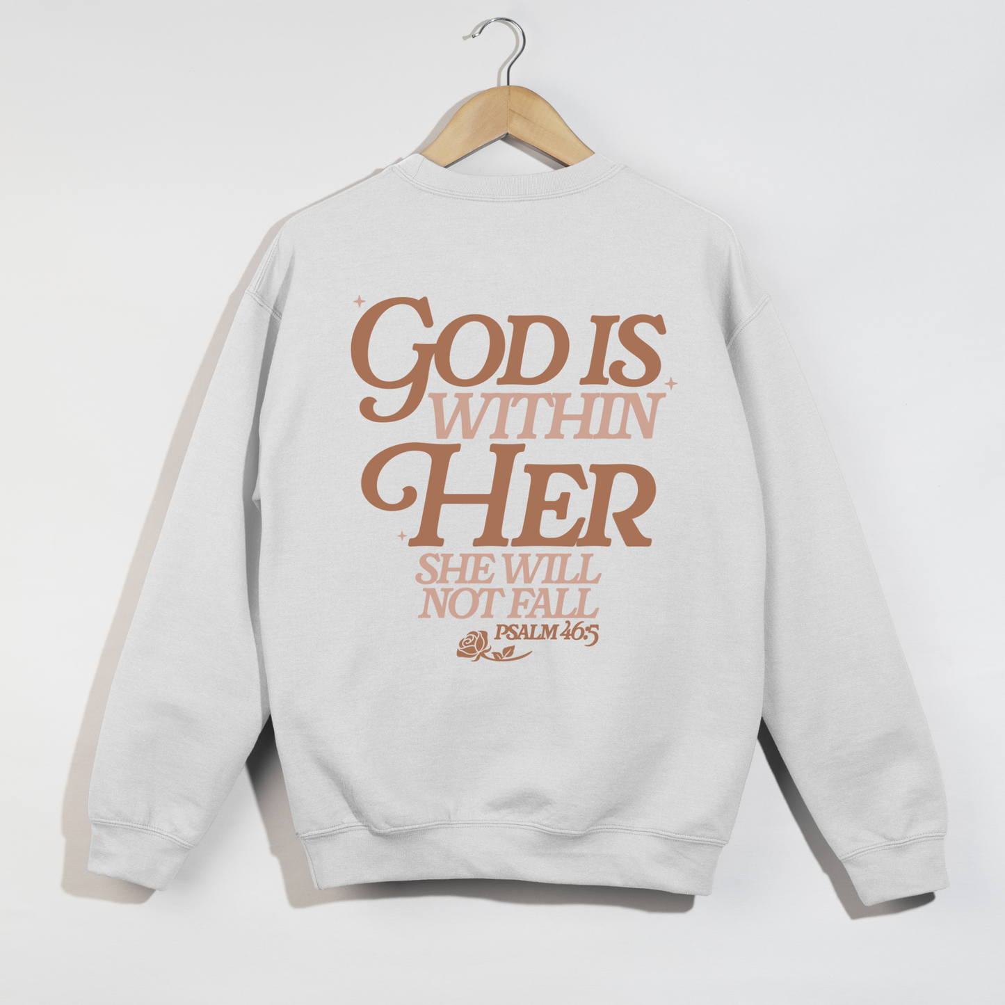 God Is Within Her Crewneck Sweatshirt – Psalm 46:5 Faith Tee