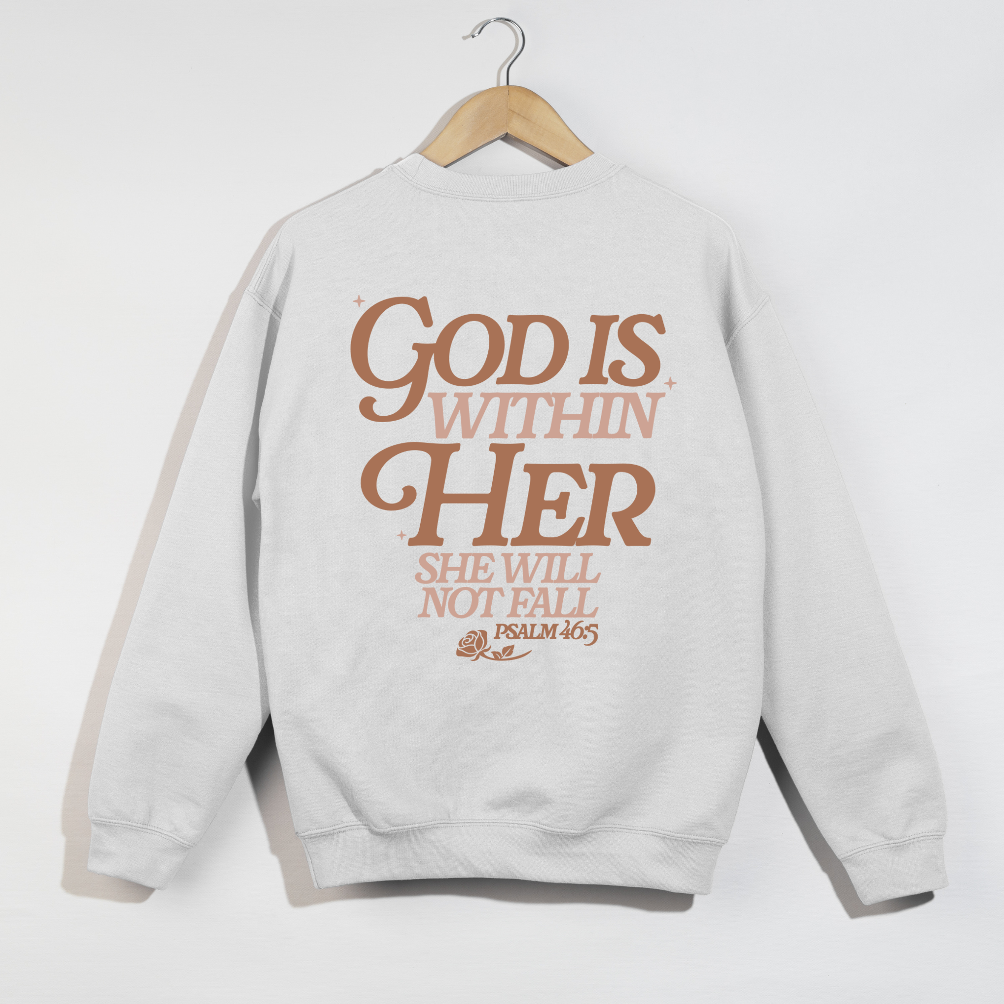 God Is Within Her Crewneck Sweatshirt – Psalm 46:5 Faith Tee