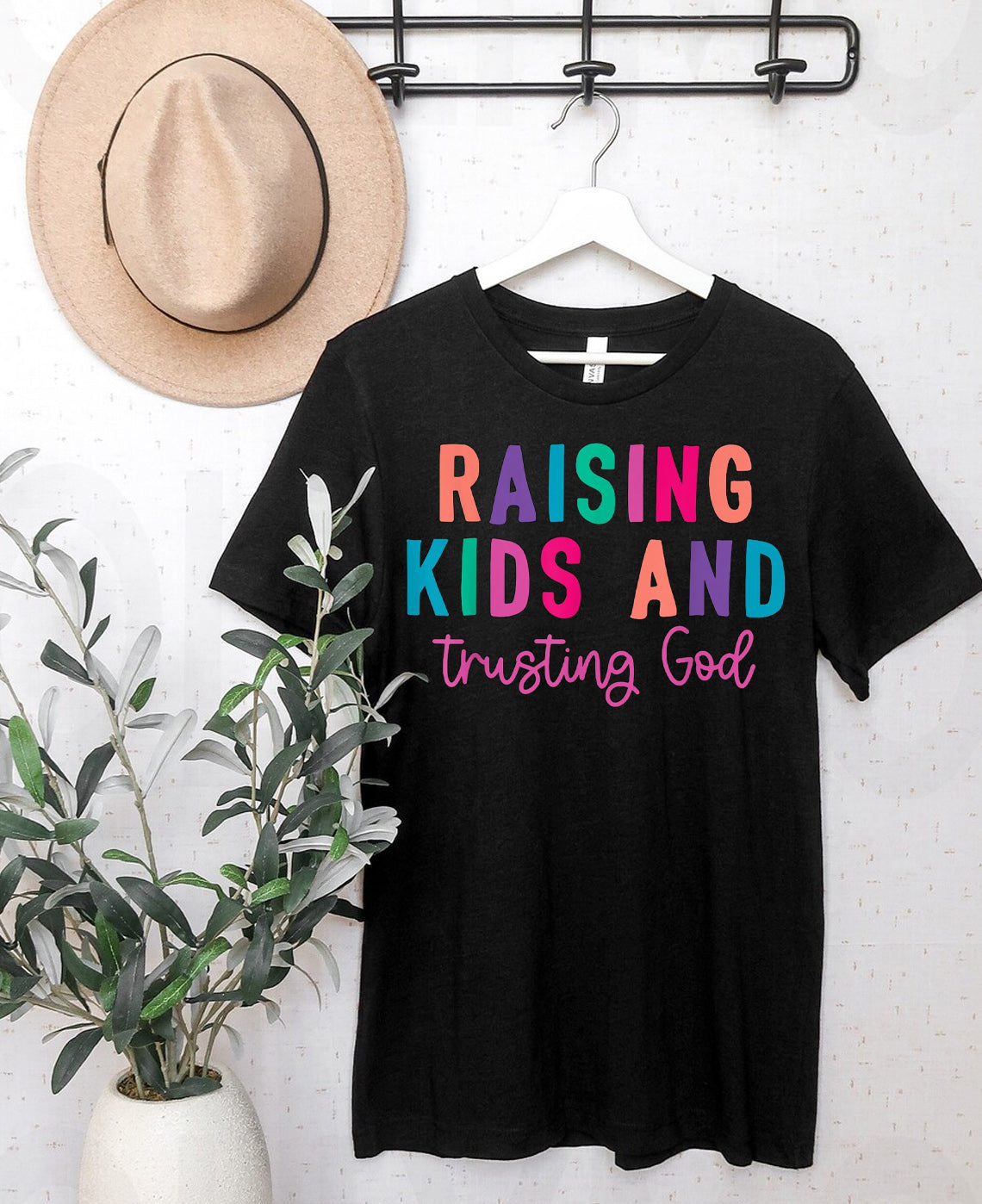 Raising Kids and Trusting God Graphic Tee – Faith Mom Tee