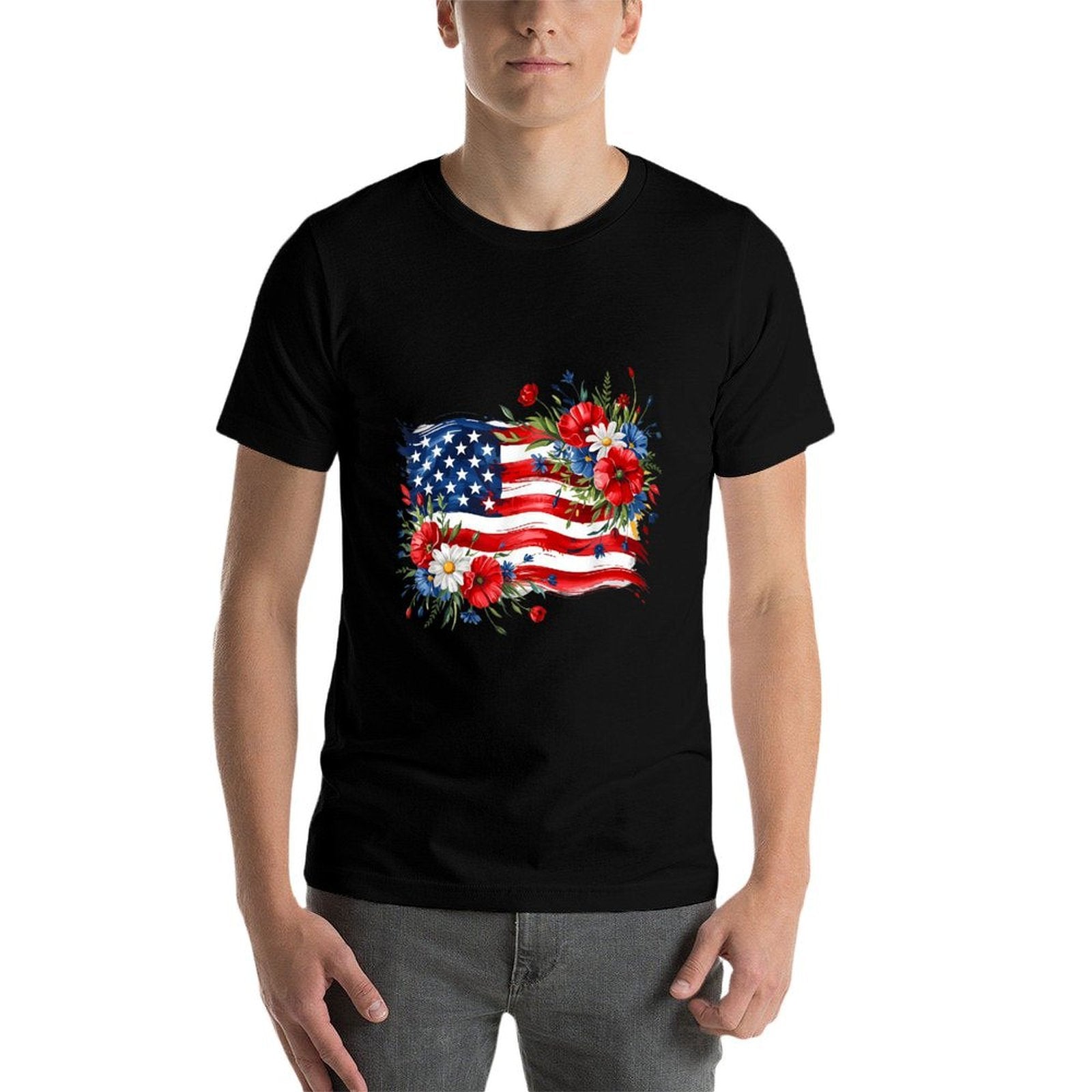 Floral American Daisy 4th of July Women's Patriotic Quick-Dry Tee