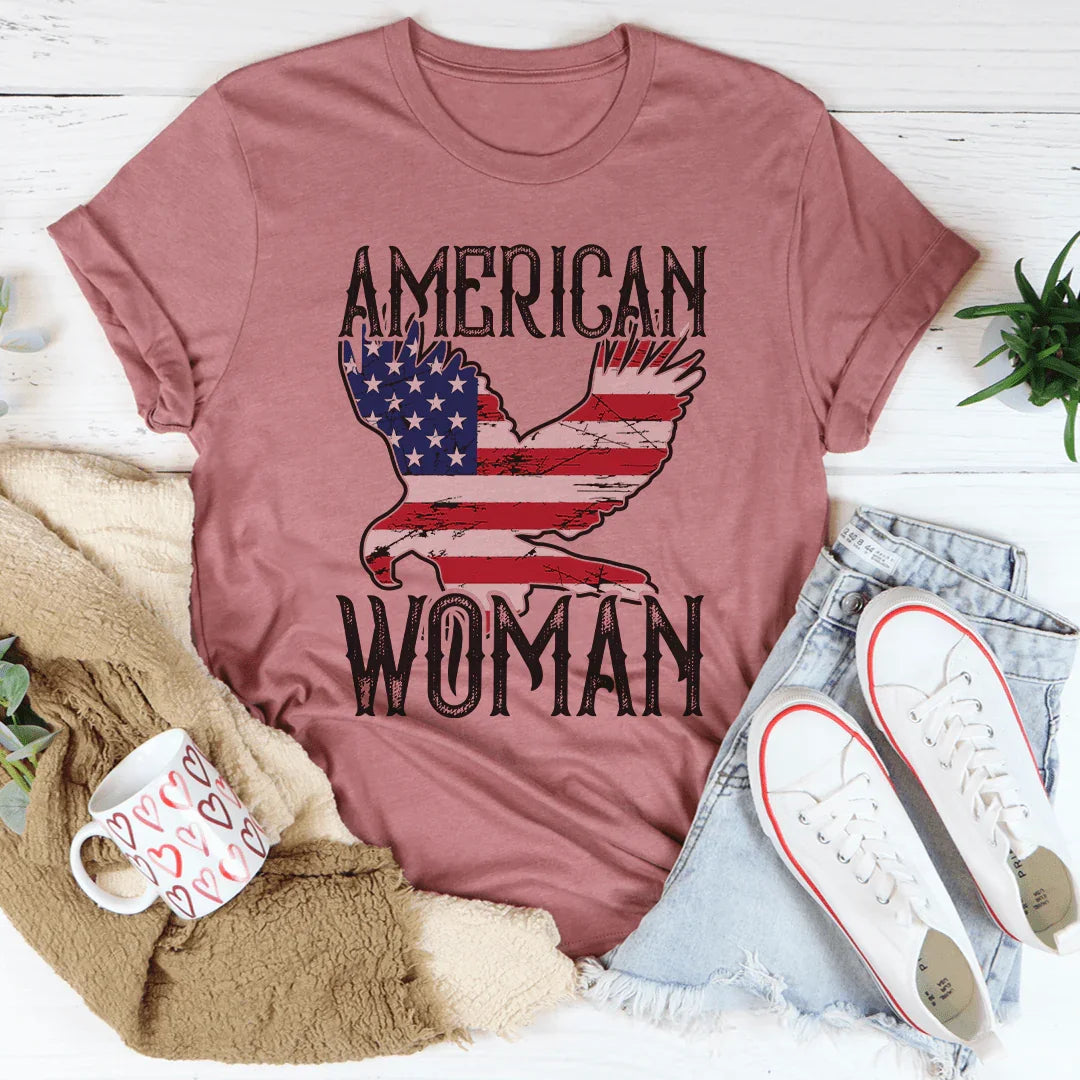 American Woman Eagle Graphic Tee – Patriotic Women's Shirt
