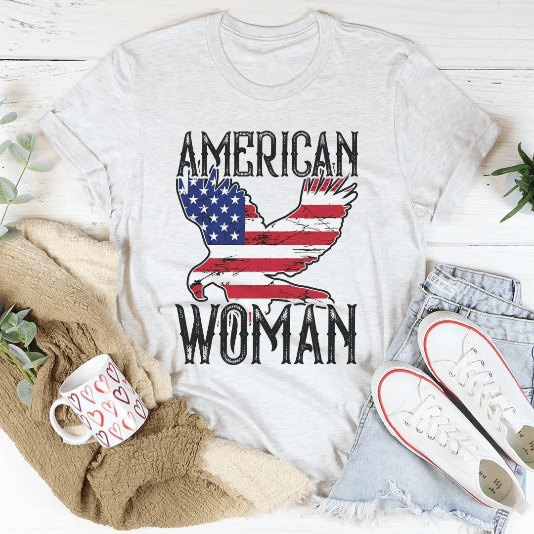 American Woman Eagle Graphic Tee – Patriotic Women's Shirt