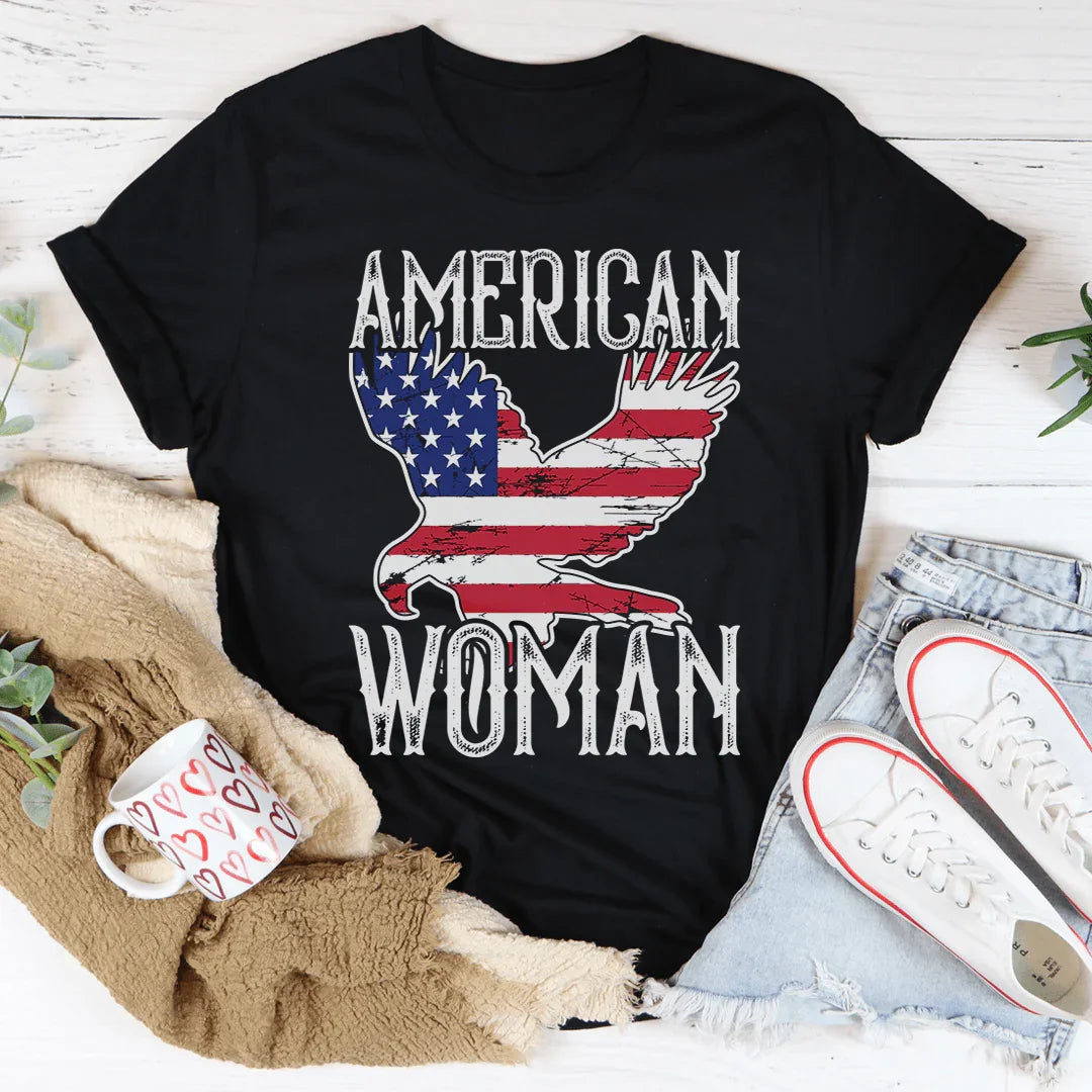 American Woman Eagle Graphic Tee – Patriotic Women's Shirt