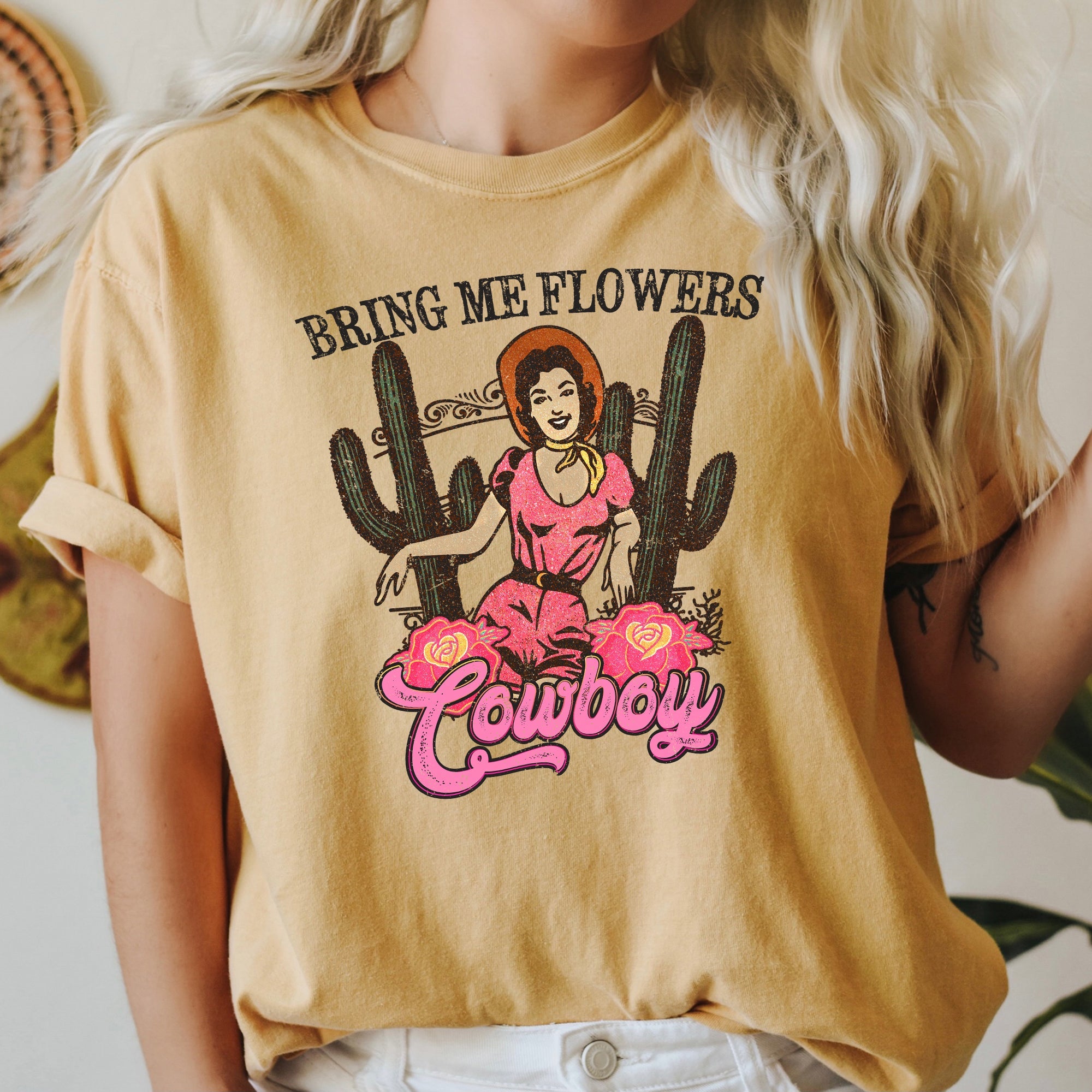 Bring Me Flowers Cowboy Comfort Colors Tee – Valentine's Day