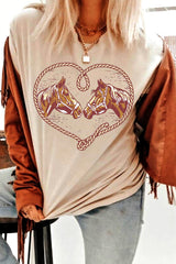Khaki Rodeo Horse Graphic Western Cowgirl Fashion T Shirt