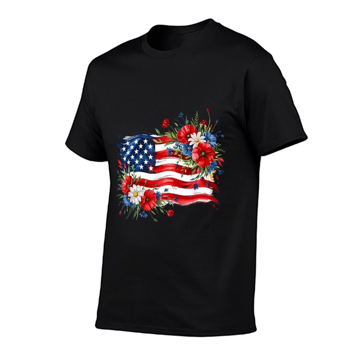 Floral American Daisy 4th of July Women's Patriotic Quick-Dry Tee