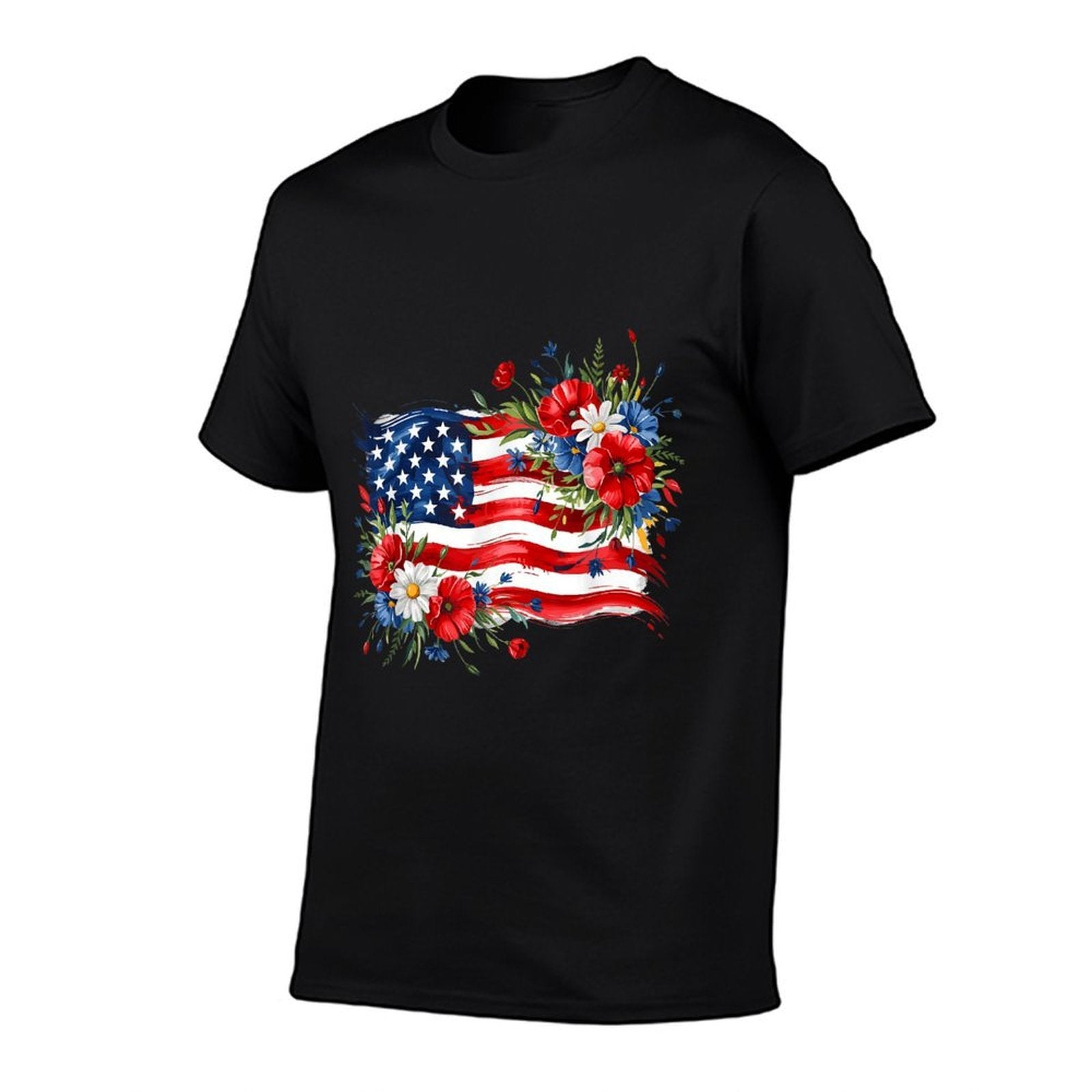 Floral American Daisy 4th of July Women's Patriotic Quick-Dry Tee