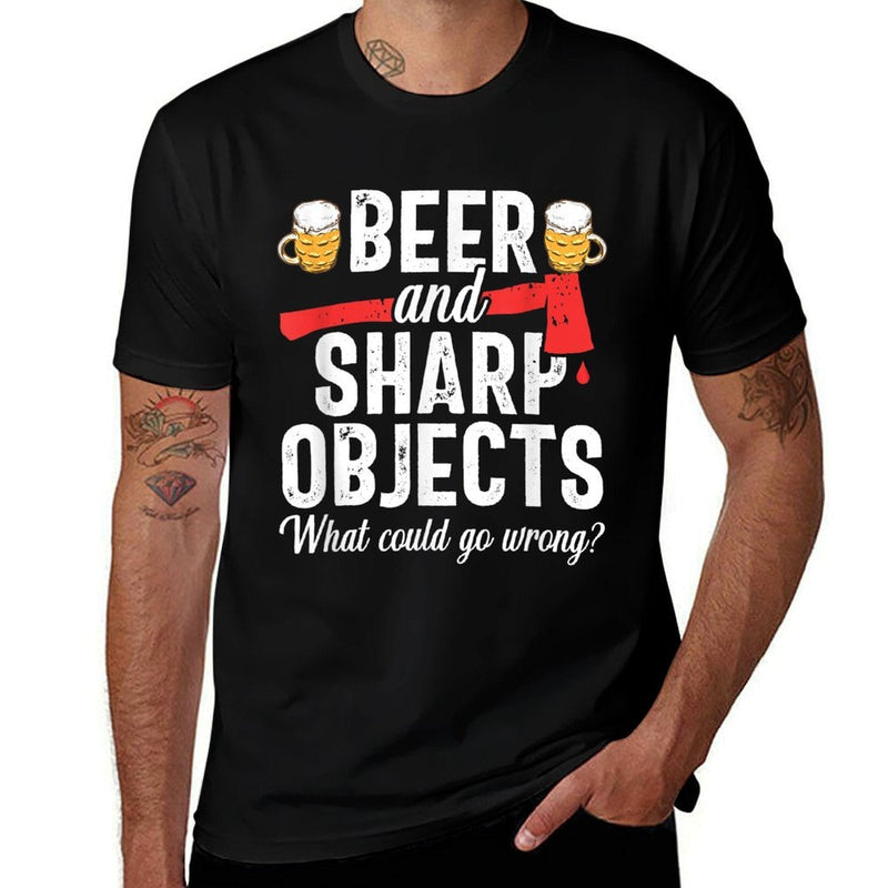 Axe Throwing Dad Funny Beer Hatchet Lumberjack Hobby Tee