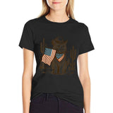 Western Country Patriotic Cowboy Cat Lover 4th of July Tee