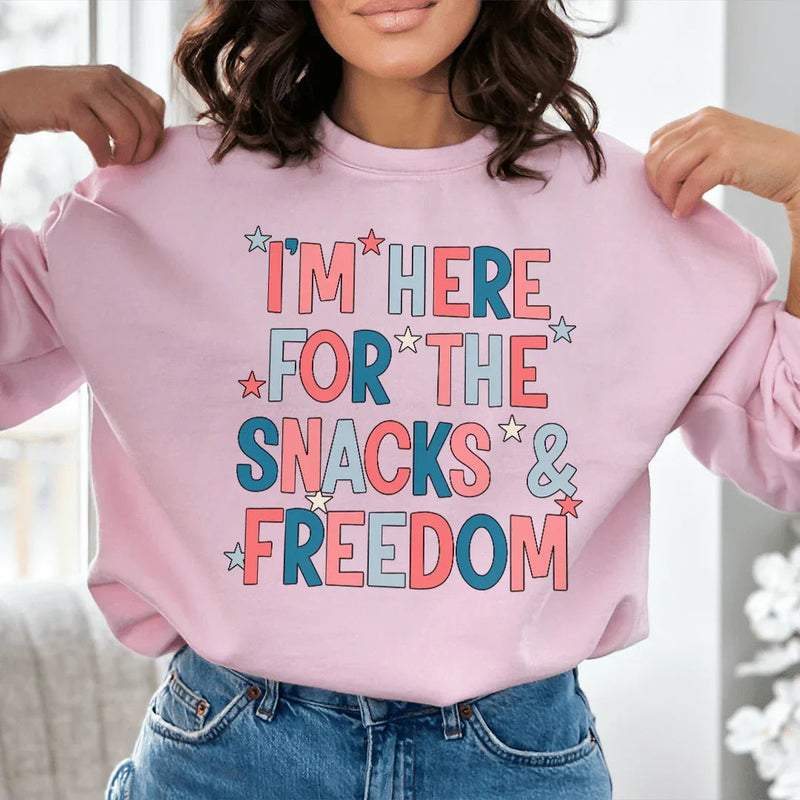 I'm Here for the Snacks and Freedom Graphic Tee – Funny Patriotic