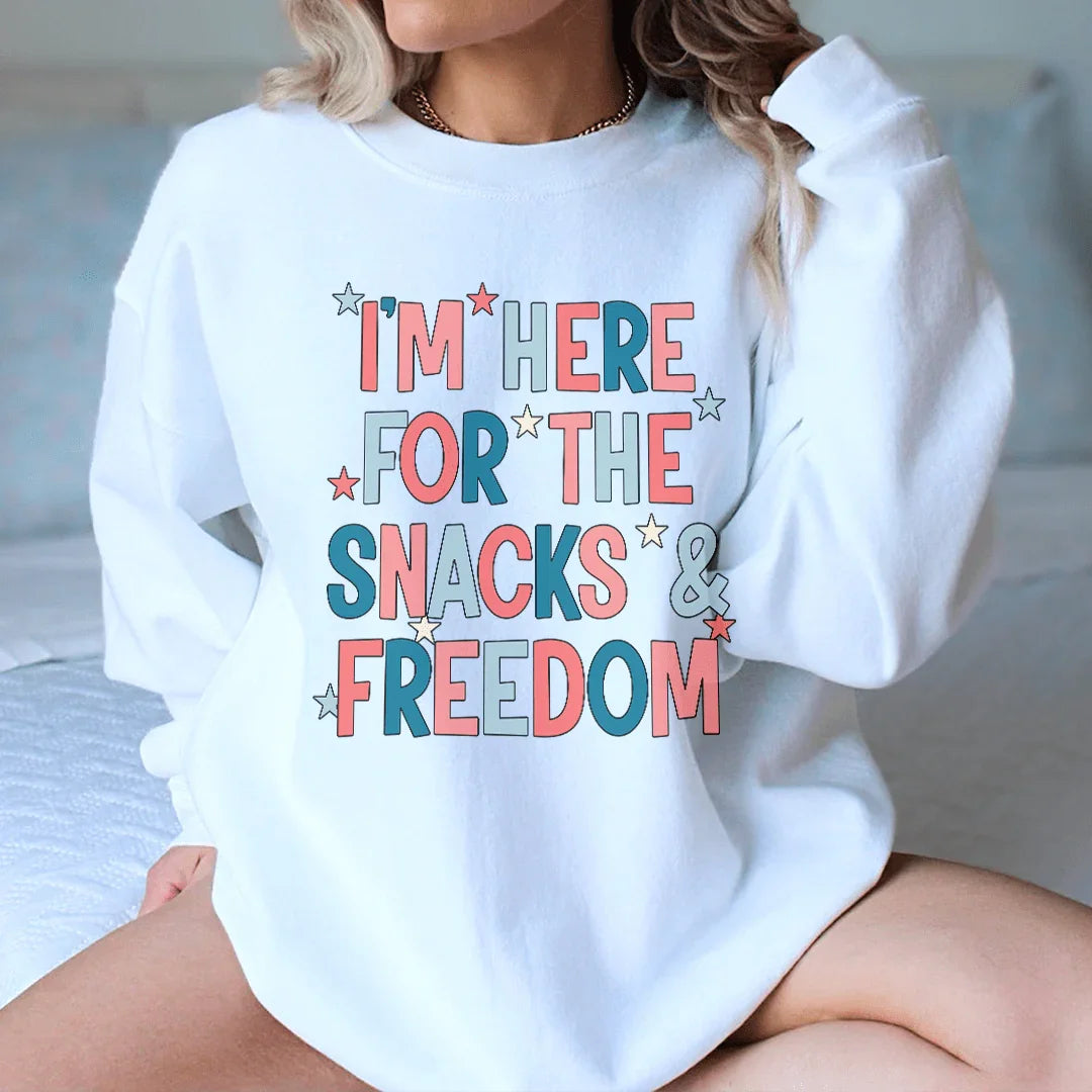 I'm Here for the Snacks and Freedom Graphic Tee – Funny Patriotic