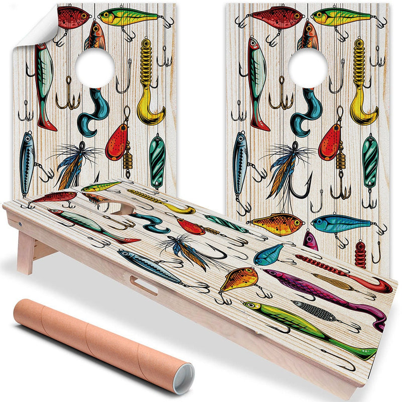 Vintage Style Fishing Lures - Cornhole Board Wrap - Set of 2