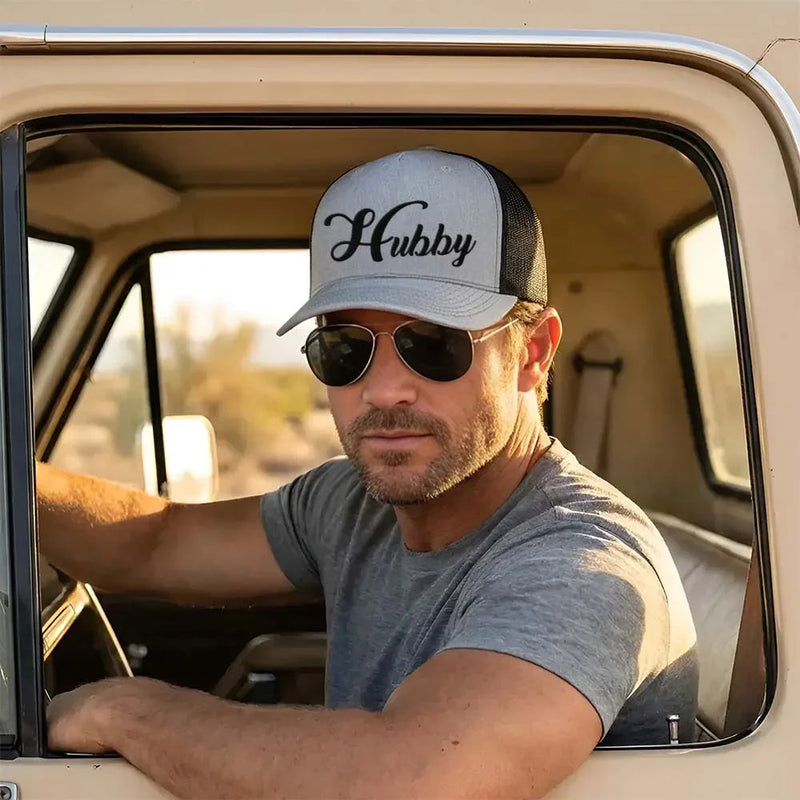 Embroidered Hubby Trucker Hat – Mesh Cap for Wedding or Anniversary