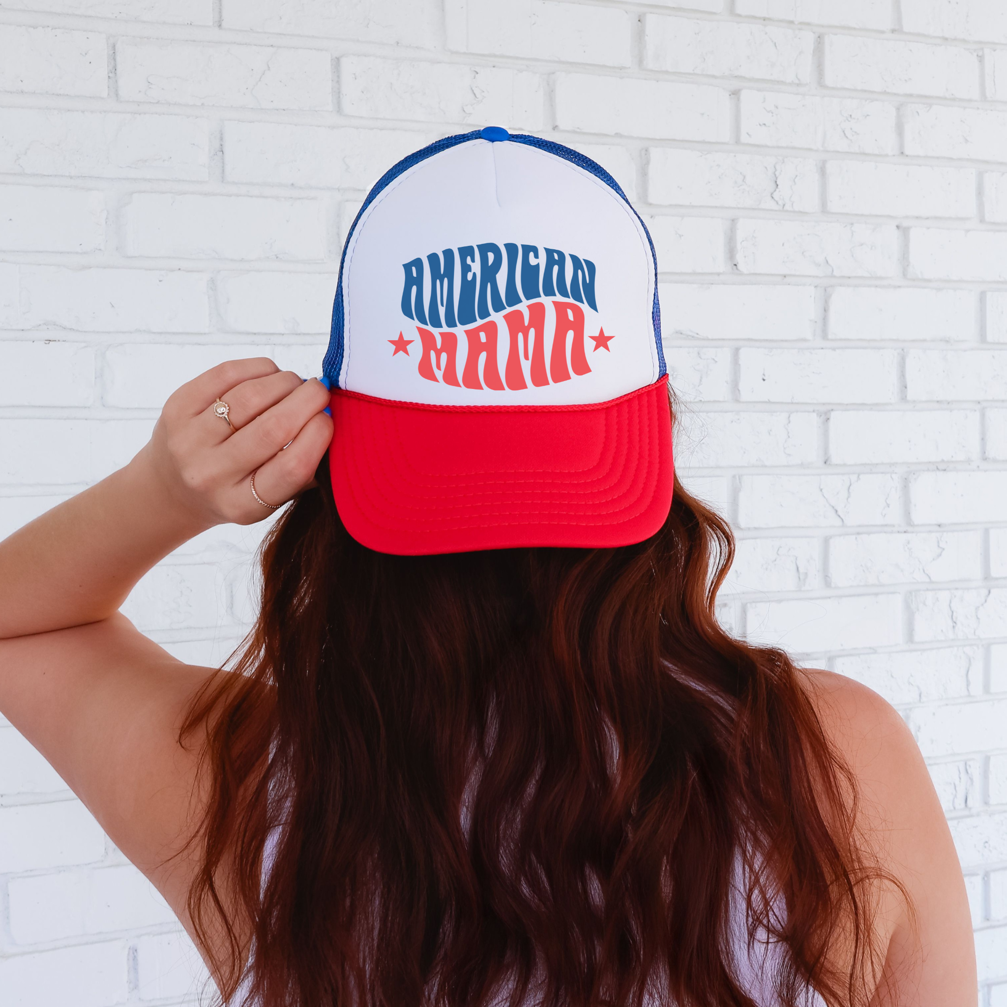 American Mama Trucker Hat – Patriotic Mesh Snapback Cap