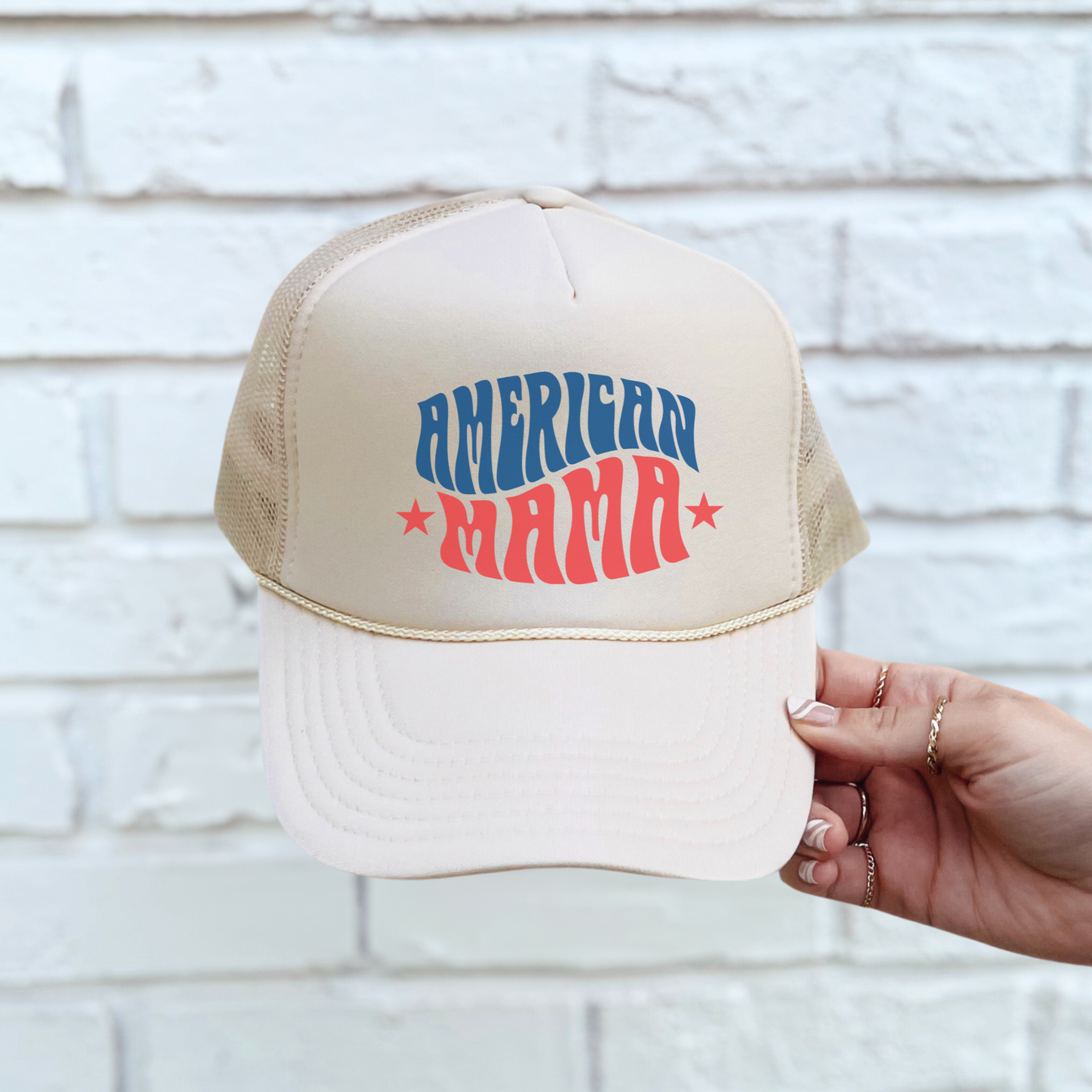 American Mama Trucker Hat – Patriotic Mesh Snapback Cap