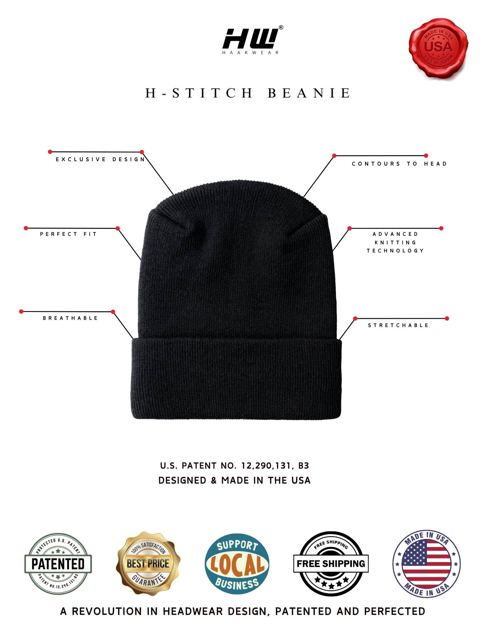 Haakwear American Flag Beanie – H Stitch Knit Cuffed USA Made